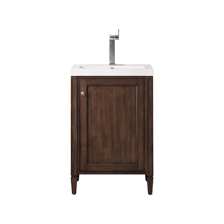 James Martin Vanities Britannia 24in Single Vanity, Mid-Century Acacia w/ White Glossy Composite Stone Top E652V24MCAWG